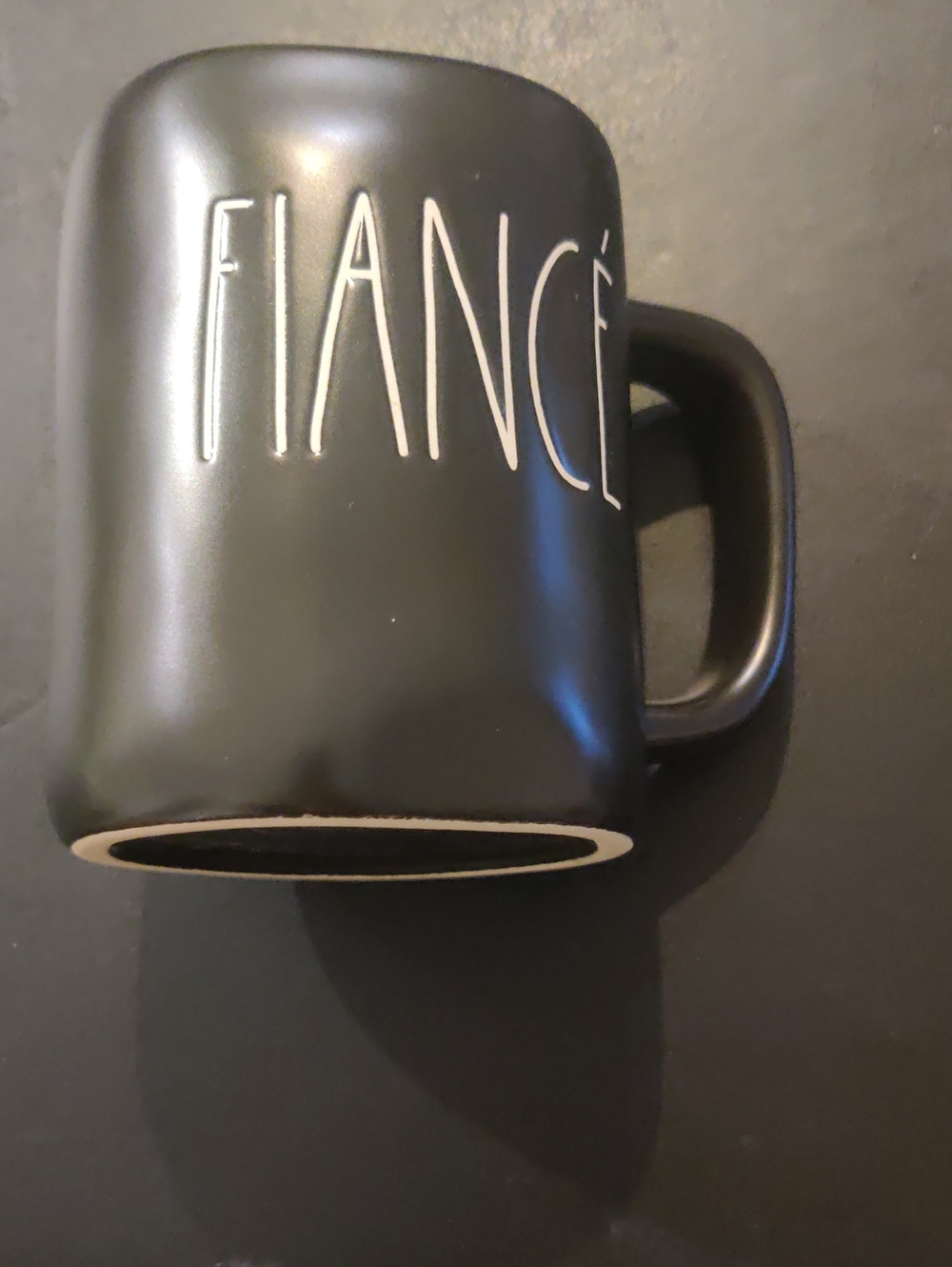 Rae Dunn Big WHITE LL 'FIANCE' BLACK Ceramic Mug Flawless Condition
